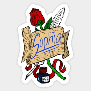 sophia, personalized name gift. rose and pen. Sticker